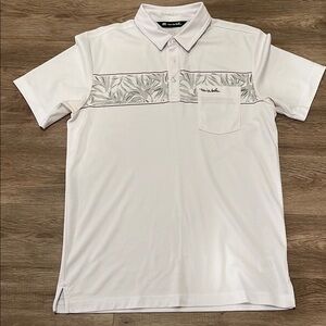 Travis Mathew White Polo with Gray Leaf Pattern